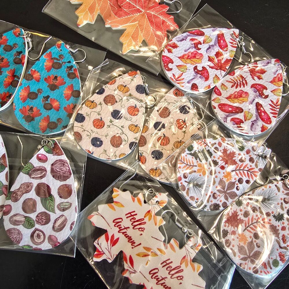 7 Fall Thanksgiving Earrings earring lot pumpkin leaf Turkey leaves autumn cozy